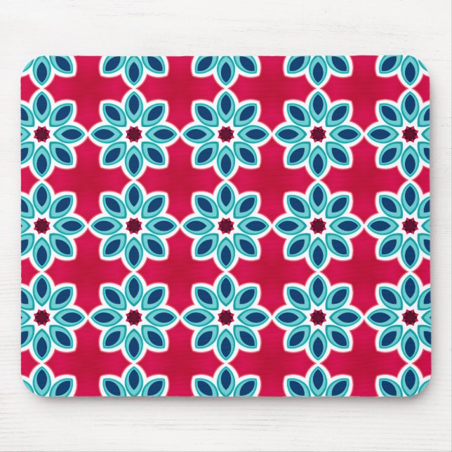Bright Red and Blue Modern Geometric Mönster Musmatta (Framsidan)