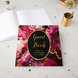 Bright Red and Gold Marble Agate Birthday Party Gästböcker