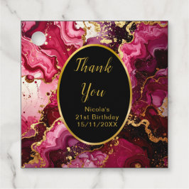 Bright Red and Gold Marble Agate Birthday Party Gåvor Etiketter