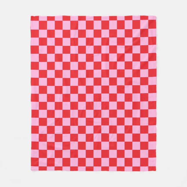 Bright Red and Light Pink Checkered Fleecefilt (Framsidan)