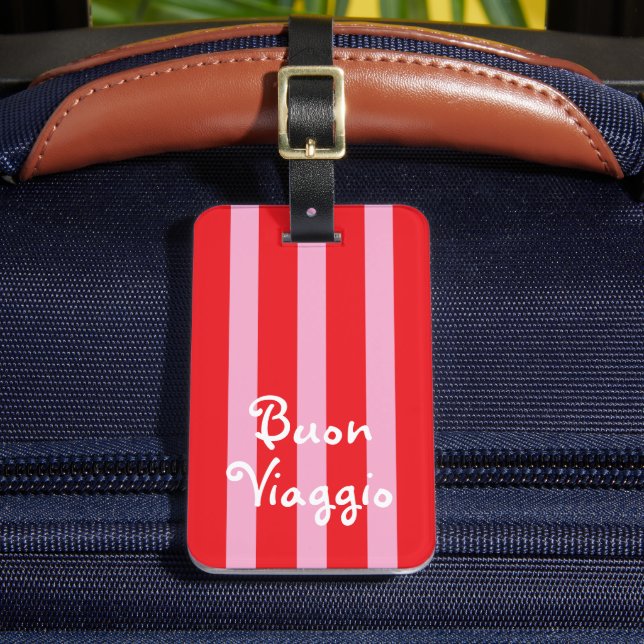 Bright Red and Pink Stripes | Buon Viaggio Bagagebricka (Framsida Insitu 2)