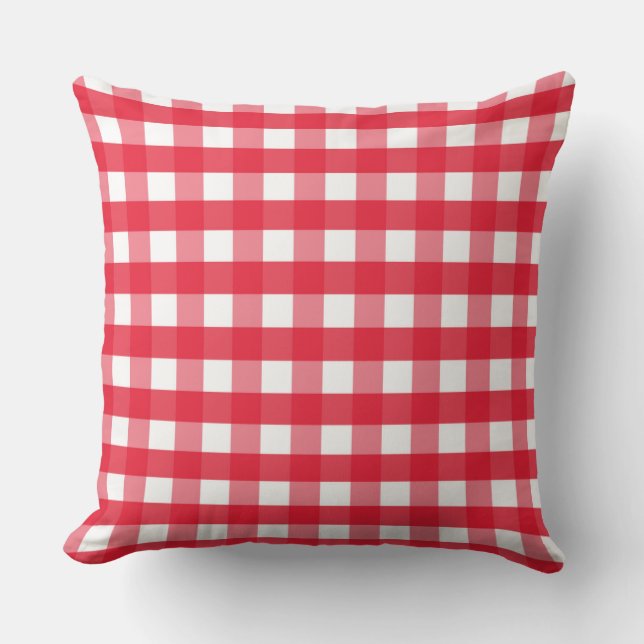 Bright Red and White Gingham Land Dekorativ kudde (Framsida)
