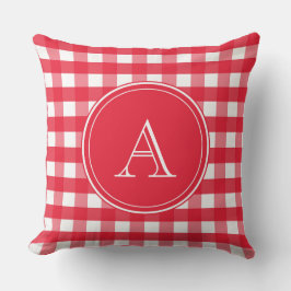 Bright Red and White Gingham Monogram Kudde