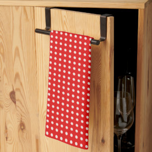 Bright Red and White Polka Dot Mönster Kökshandduk