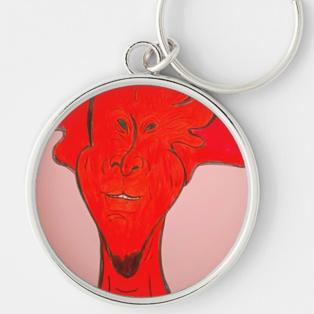 Bright Red Animated Character Art Keychain Rund Silverfärgad Nyckelring (Framsidan)