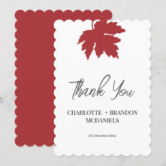 Bright Red Autumn Maple Leaf Wedding Thank You  Tack Kort
