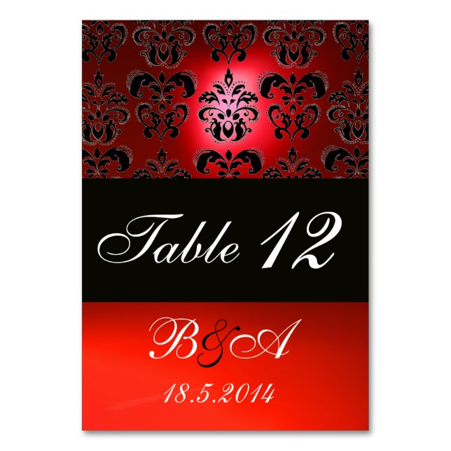 BRIGHT RED BLACK WHITE CLASSY DAMASK MONOGRAM BORDSNUMMER (Baksidan)
