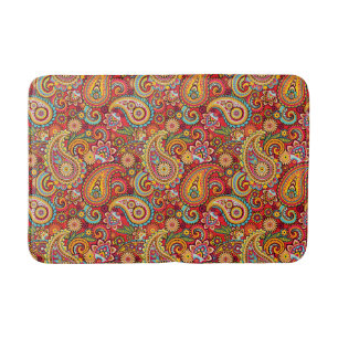 Bright Red Blommigt paisley bohemian mönster Badrumsmatta