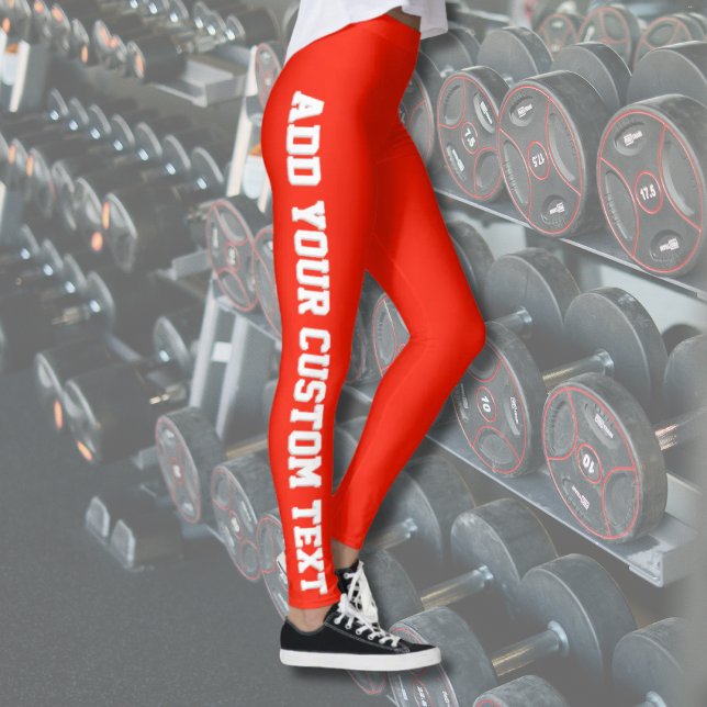 Bright Red Bold Personalized Custom Text Vertical Leggings (Skapare uppladdad)