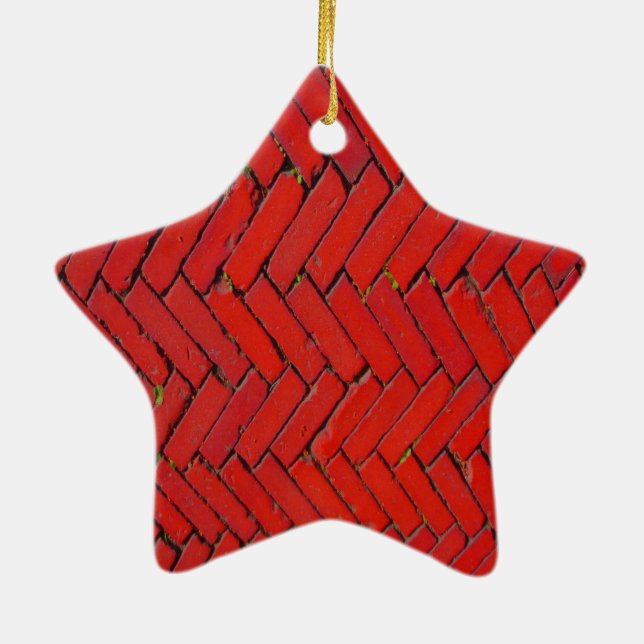 Bright Red Brick Chevron mönster Julgransprydnad Keramik (Baksidan)