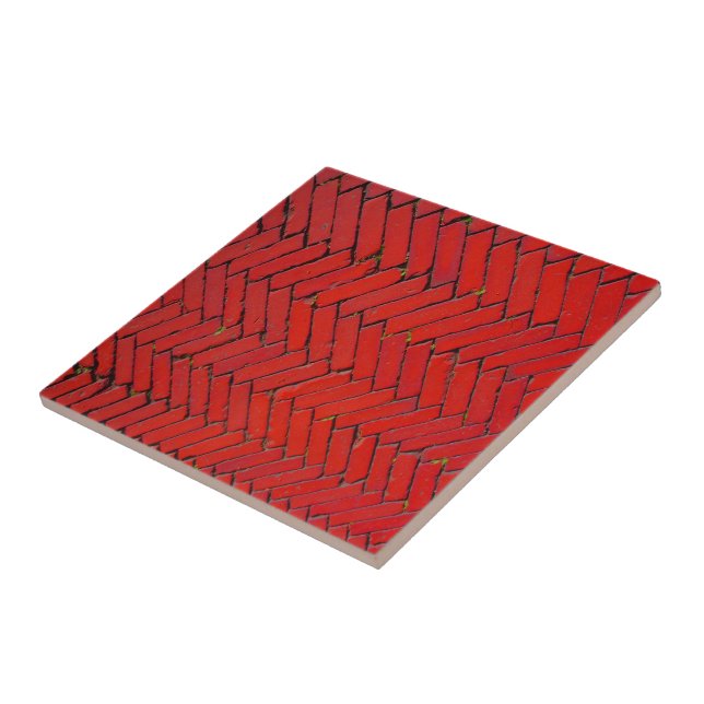 Bright Red Brick Chevron mönster Kakelplatta (Sidan)