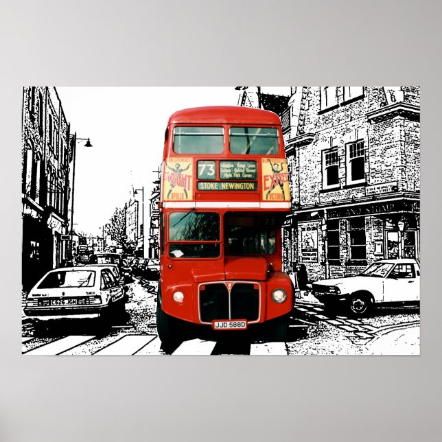 Bright Red Buss i London Poster (Framsidan)