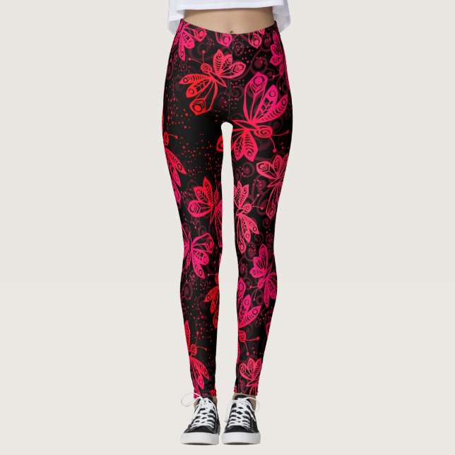 Bright Red Butterflies Leggings (Framsida)