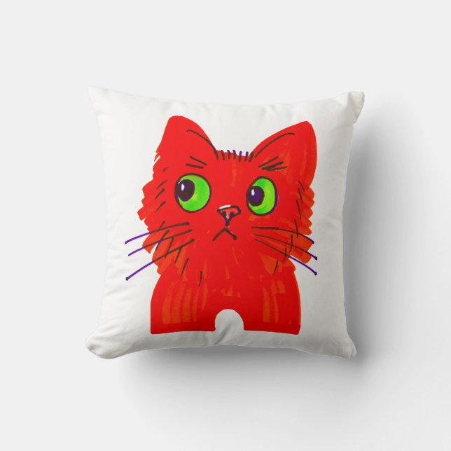 Bright Red Cat - Wide Eyed  med en Twist Kudde (Framsida)