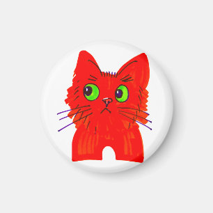 Bright Red Cat - Wide Eyed med en Twist Magnet