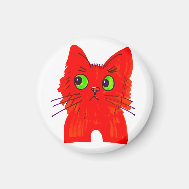 Bright Red Cat - Wide Eyed  med en Twist Magnet (Framsidan)