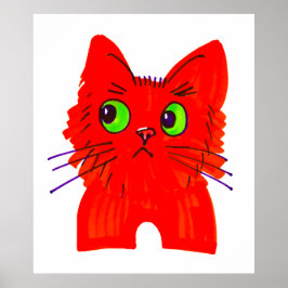 Bright Red Cat - Wide Eyed med en Twist Poster
