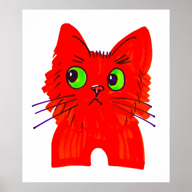 Bright Red Cat - Wide Eyed  med en Twist Poster (Framsidan)