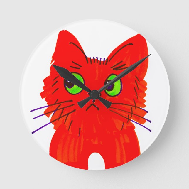 Bright Red Cat - Wide Eyed  med en Twist Rund Klocka (Framsida)