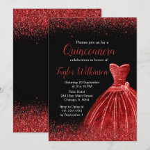 Bright Red Dress Faux Glitter Quinceanera