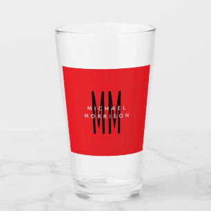 Bright Red Färg Monogram Initial Brev Namn Glaskopp