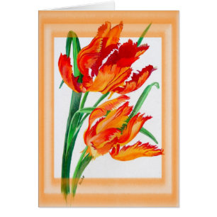 Bright Red Flamboyant Parrot Tulips Hälsningskort