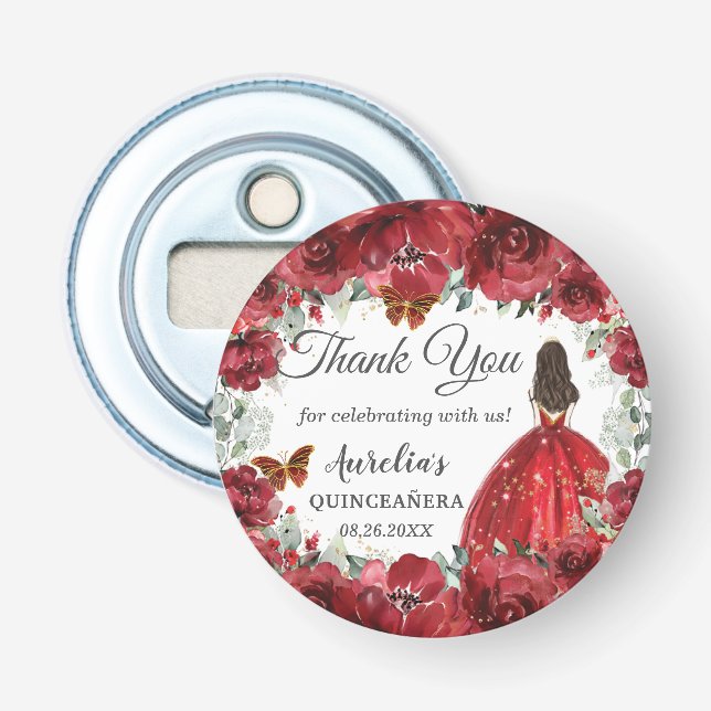 Bright Red Floral Peony Butterflies Princess Favor Flasköppnare (Framsidan)