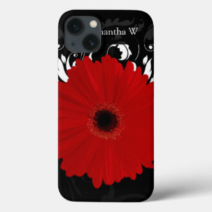 Bright Red Gerbera Daisy on Black