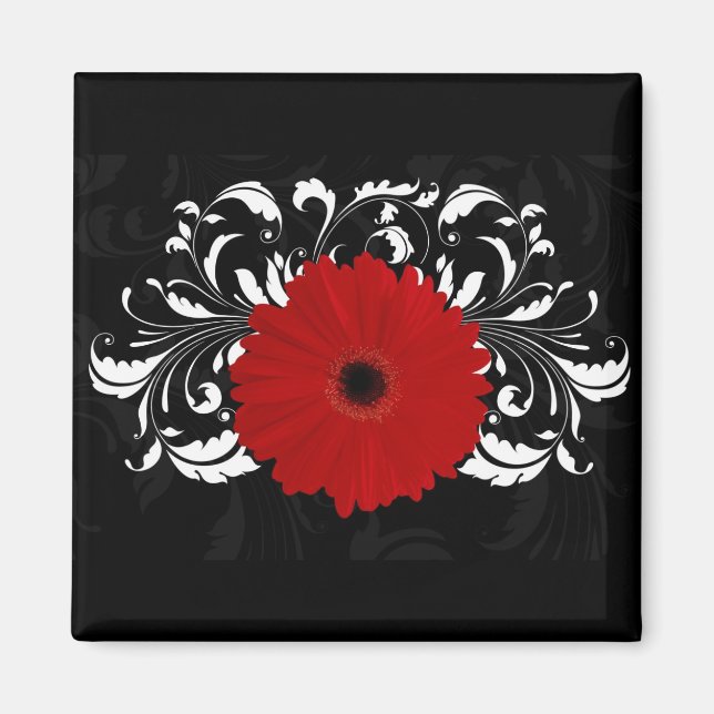 Bright Red Gerbera Daisy on Black Magnet (Framsidan)