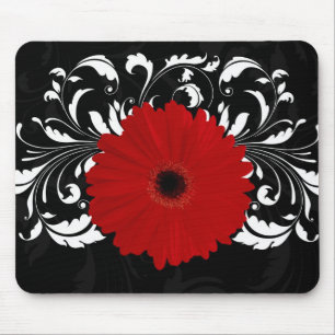Bright Red Gerbera Daisy on Black Musmatta