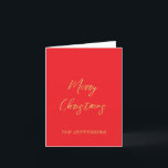 Bright Red & Guld Färg God jul Helgkort<br><div class="desc">Representera dig med den här moderna eleganten. Den här mallen kan anpassas för att uppfylla alla professioneller.</div>