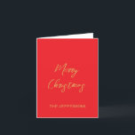 Bright Red & Guld Färg God jul Helgkort<br><div class="desc">Representera dig med den här moderna eleganten. Den här mallen kan anpassas för att uppfylla alla professioneller.</div>