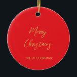 Bright Red & Guld Färg God jul Julgransprydnad Keramik<br><div class="desc">Representera dig med den här moderna eleganten. Den här mallen kan anpassas för att uppfylla alla professioneller.</div>