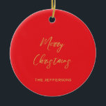 Bright Red & Guld Färg God jul Julgransprydnad Keramik<br><div class="desc">Representera dig med den här moderna eleganten. Den här mallen kan anpassas för att uppfylla alla professioneller.</div>