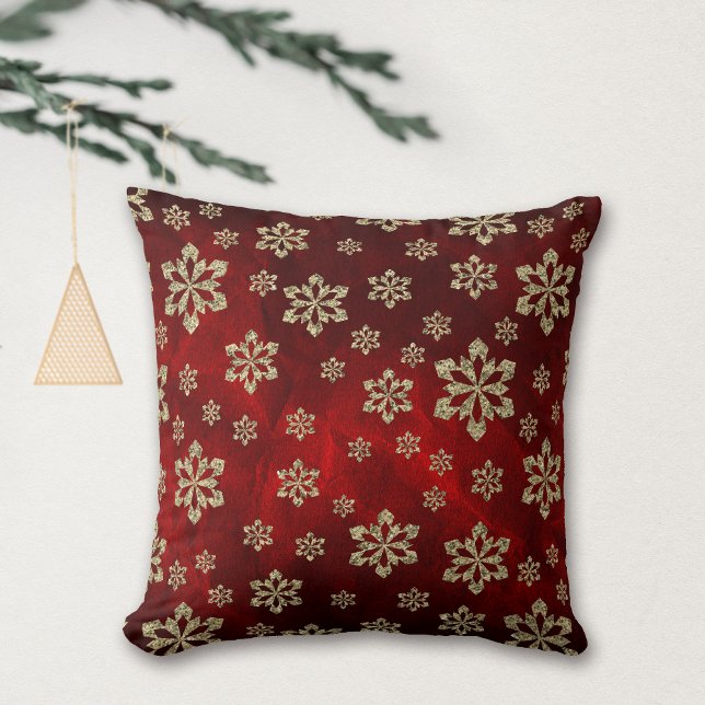 Bright Red Guld Snowflake Kudde (Skapare uppladdad)