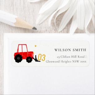 Bright Red Gult Digger Lastbil Kids Adress Returadress Etikett