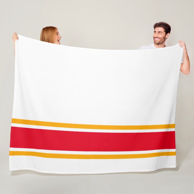 Bright Red Gult Orange Kant Rand på vitt Fleecefilt (På plats)