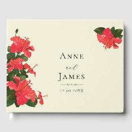 Bright Red Hibiscus Flowers Guest Bröllop Bok