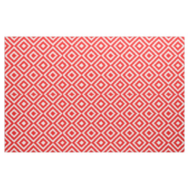 Bright Red Ikat Diamond Squares Mosaic Art Mönster Tyg (Fat Quarter)