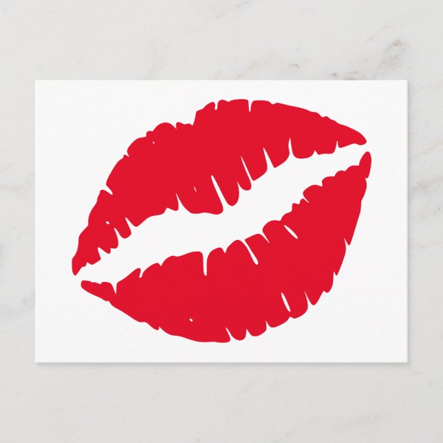 Bright Red Lipstick Kiss White Vykort (Framsida)