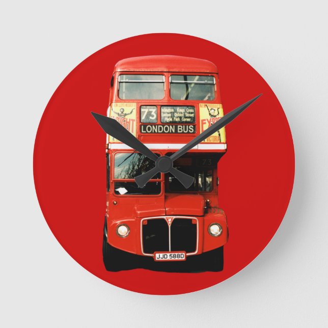 Bright Red London Buss Clock Rund Klocka (Framsida)