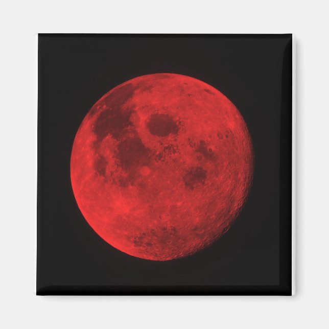 BRIGHT RED MÅNE MAGNET. 2" X 2" FRIDGE MAGNET (Framsidan)