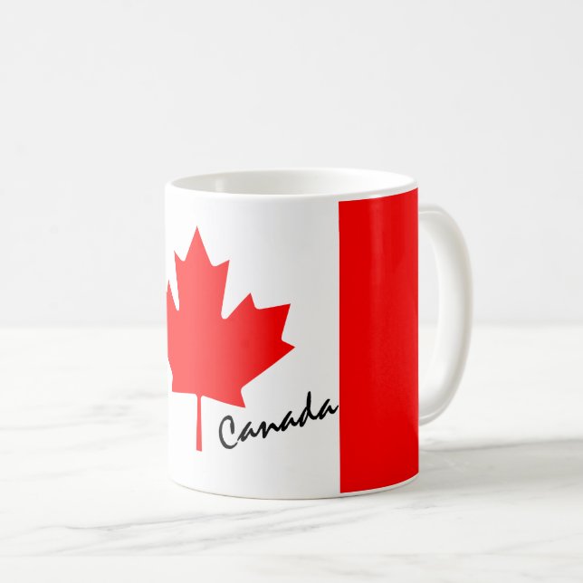 Bright Red Maple Löv Canada Flagga Kaffemugg (Framsida höger)