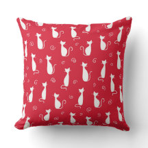 BRIGHT RED MED WHITE CAT SILHOUETTES