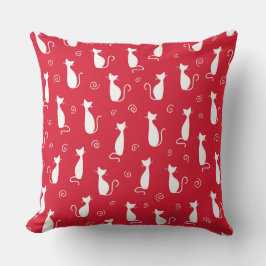 BRIGHT RED MED WHITE CAT SILHOUETTES KUDDE