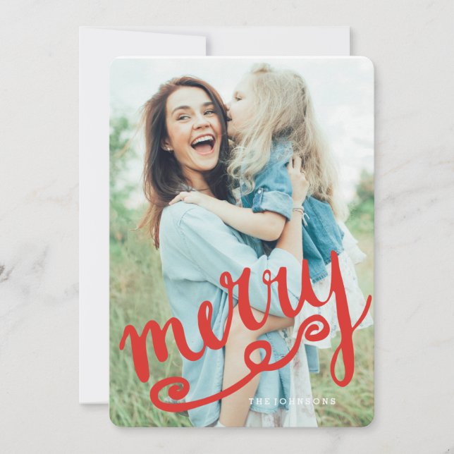Bright Red Merry | Modern Helgdag Card Julkort (Framsida)