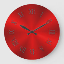 Bright Red Metallic Clock med romerska siffror