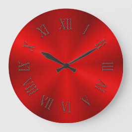 Bright Red Metallic Clock med romerska siffror Stor Klocka