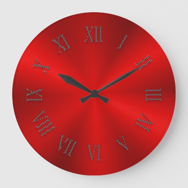 Bright Red Metallic Clock med romerska siffror Stor Klocka (Framsida)