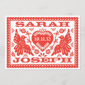 Bright Red Papel Picado Stil Love birds Inbjudningar